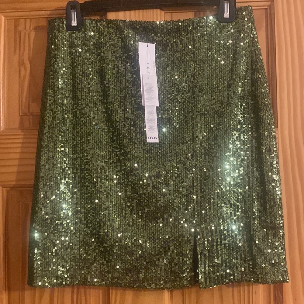 NWT Topshop Green Sequin Lined Short Skirt size 8